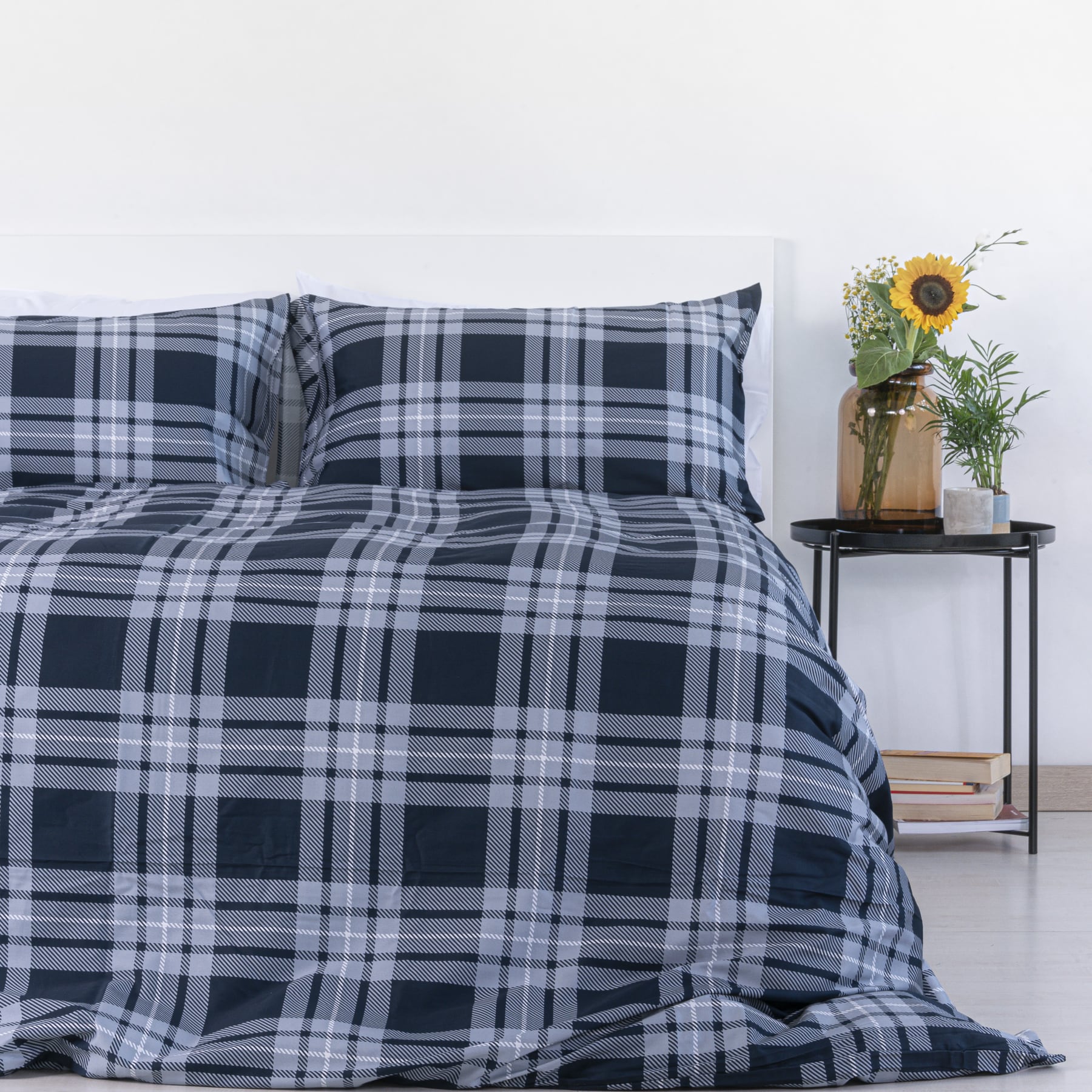 Zenoni & ColombiCopripiumino Newport Blu in 100% Raso di Cotone Stampato Fantasia Tartan con Federe