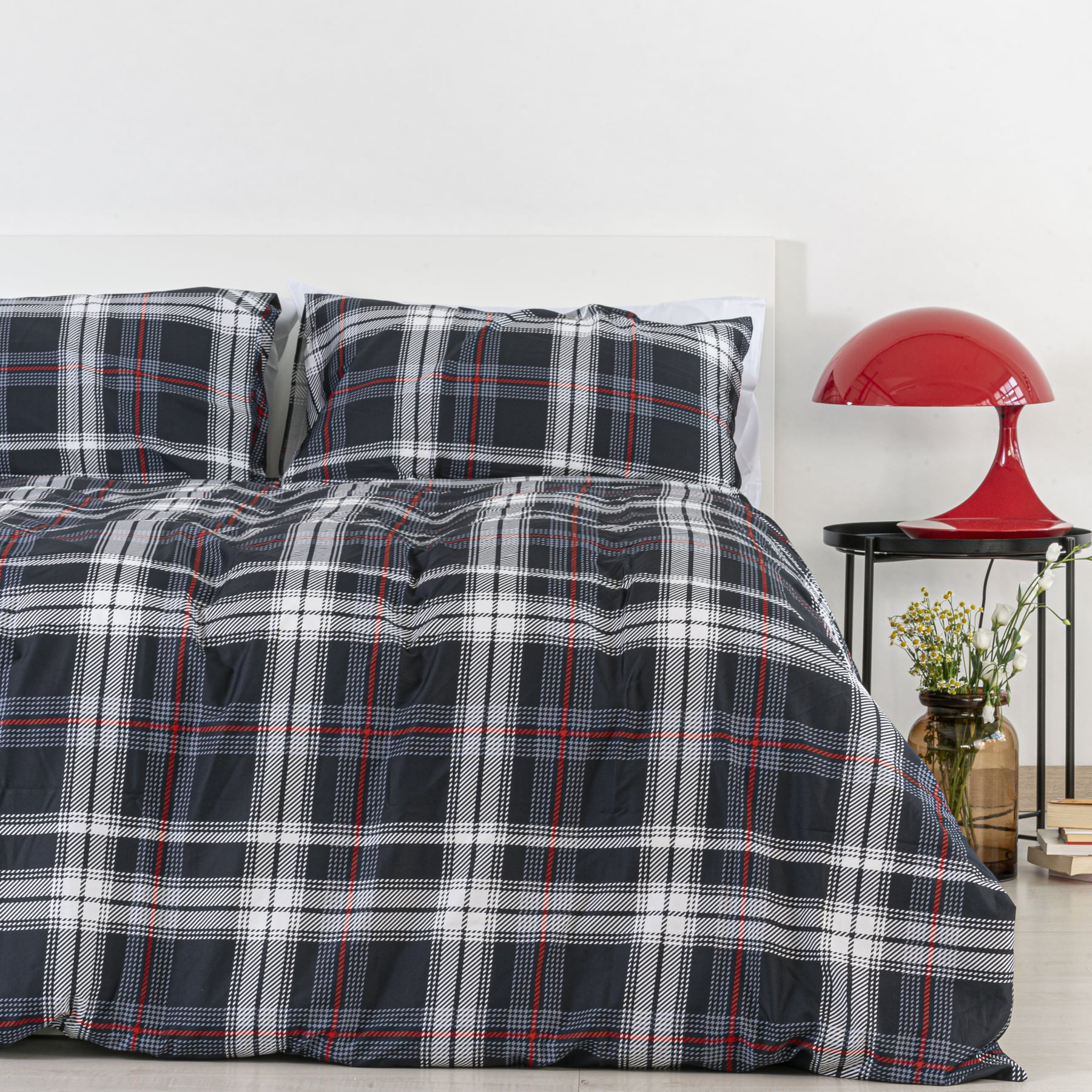 Zenoni & ColombiCopripiumino Cardiff in 100% Raso di Cotone Stampato Fantasia Tartan con Federe