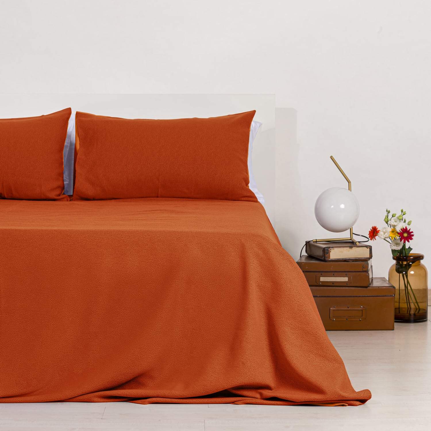 Zenoni & ColombiCompleto copriletto con federe in cotone Jacquard Keppler Arancio Scuro