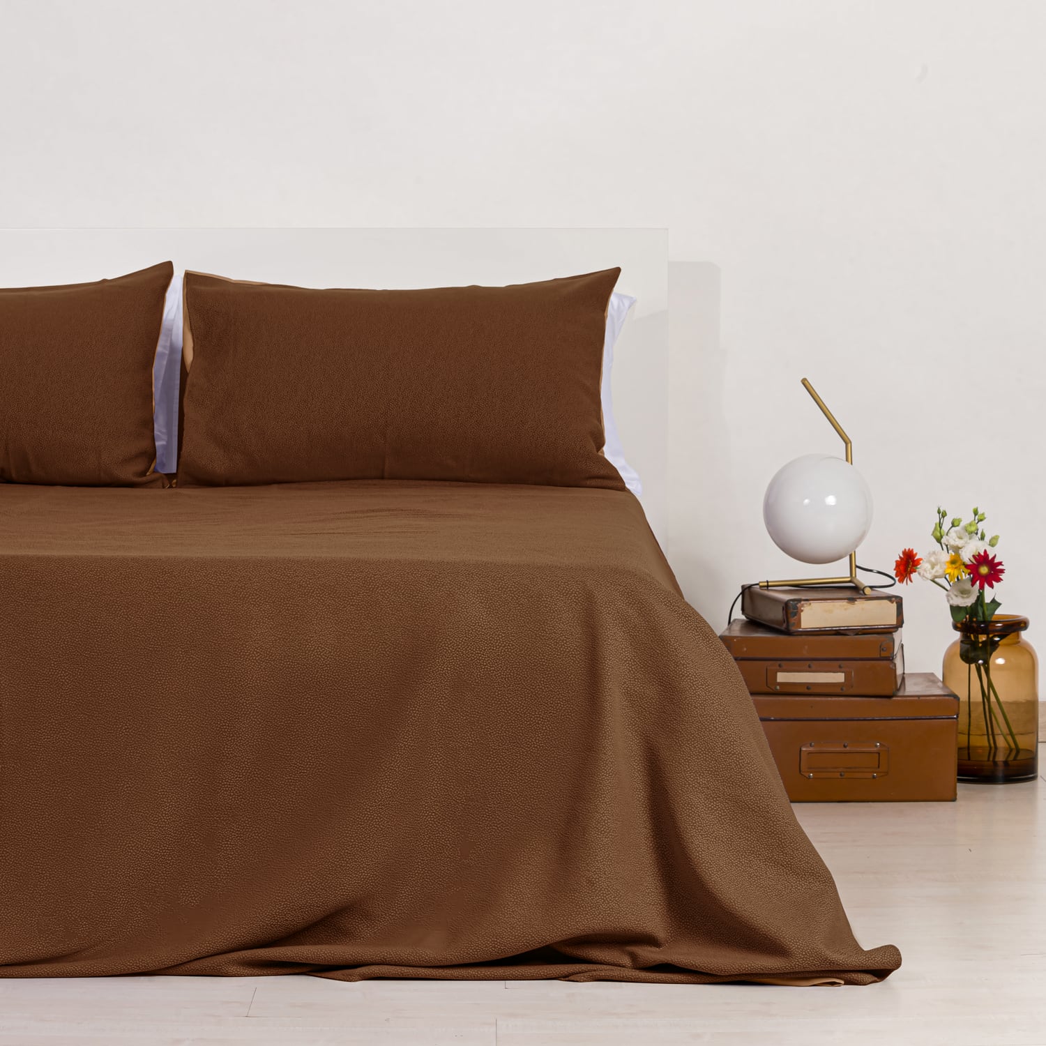 Zenoni & ColombiCompleto copriletto con federe in cotone Jacquard Keppler Nocciola