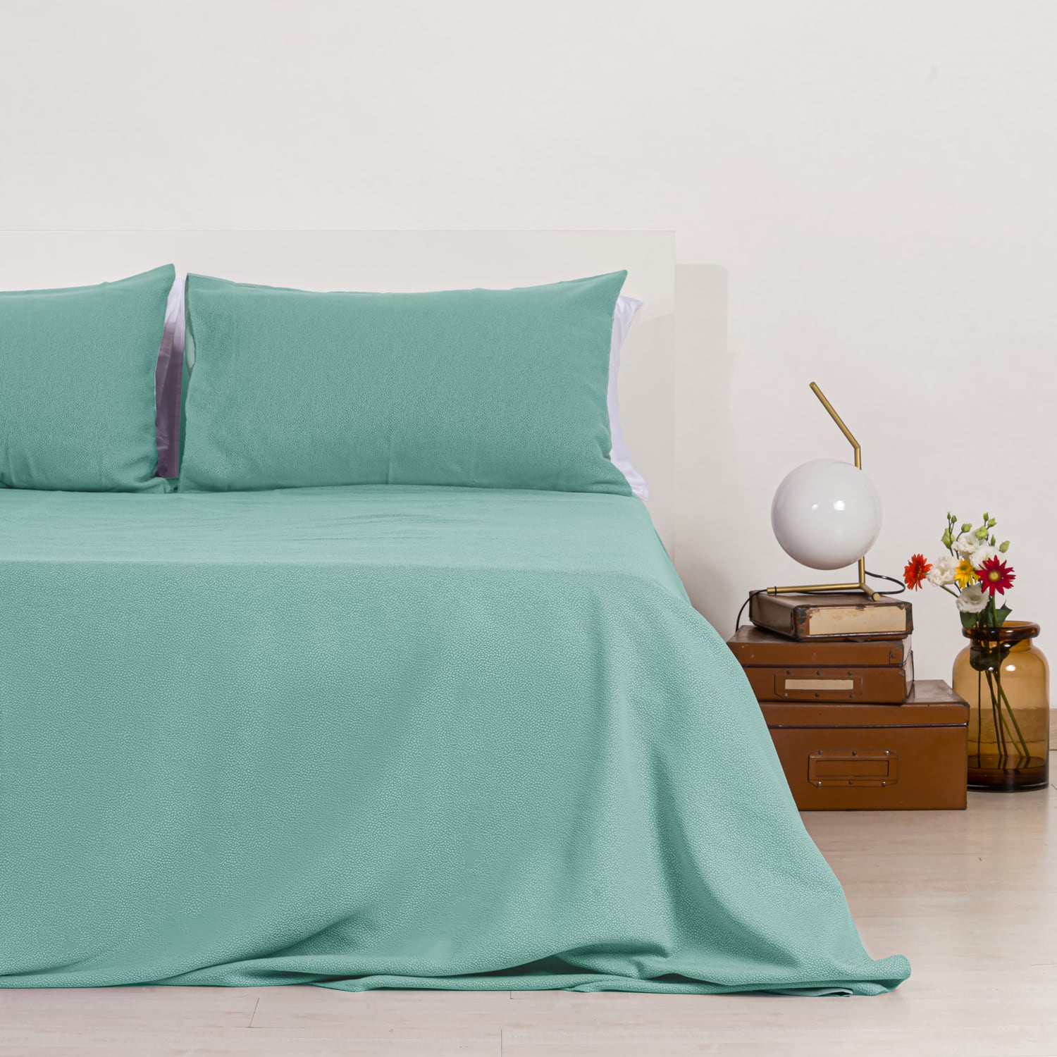 Zenoni & ColombiCompleto copriletto con federe in cotone Jacquard Keppler Verde Acqua