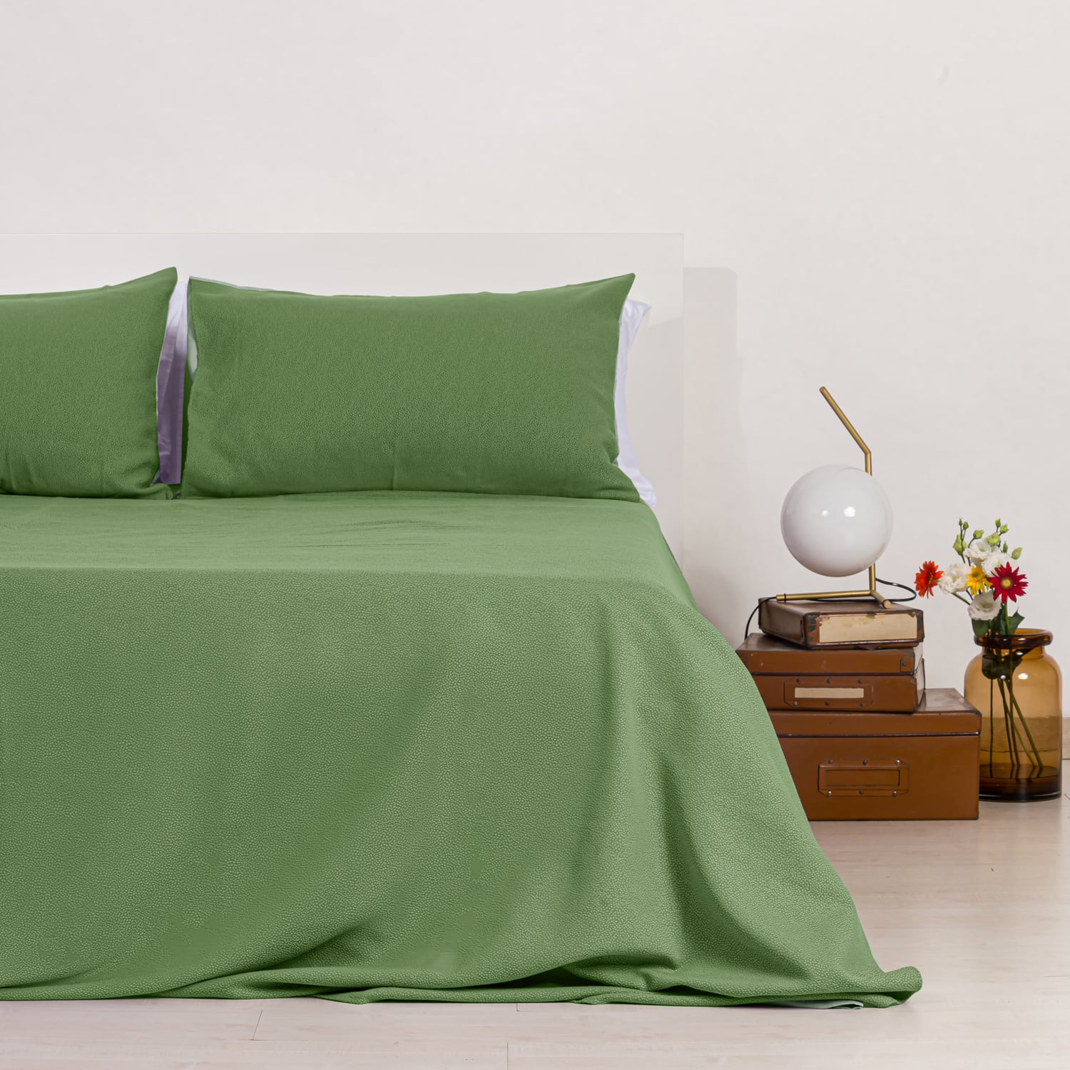 Zenoni & ColombiCompleto copriletto con federe in cotone Jacquard Keppler Verde Chiaro