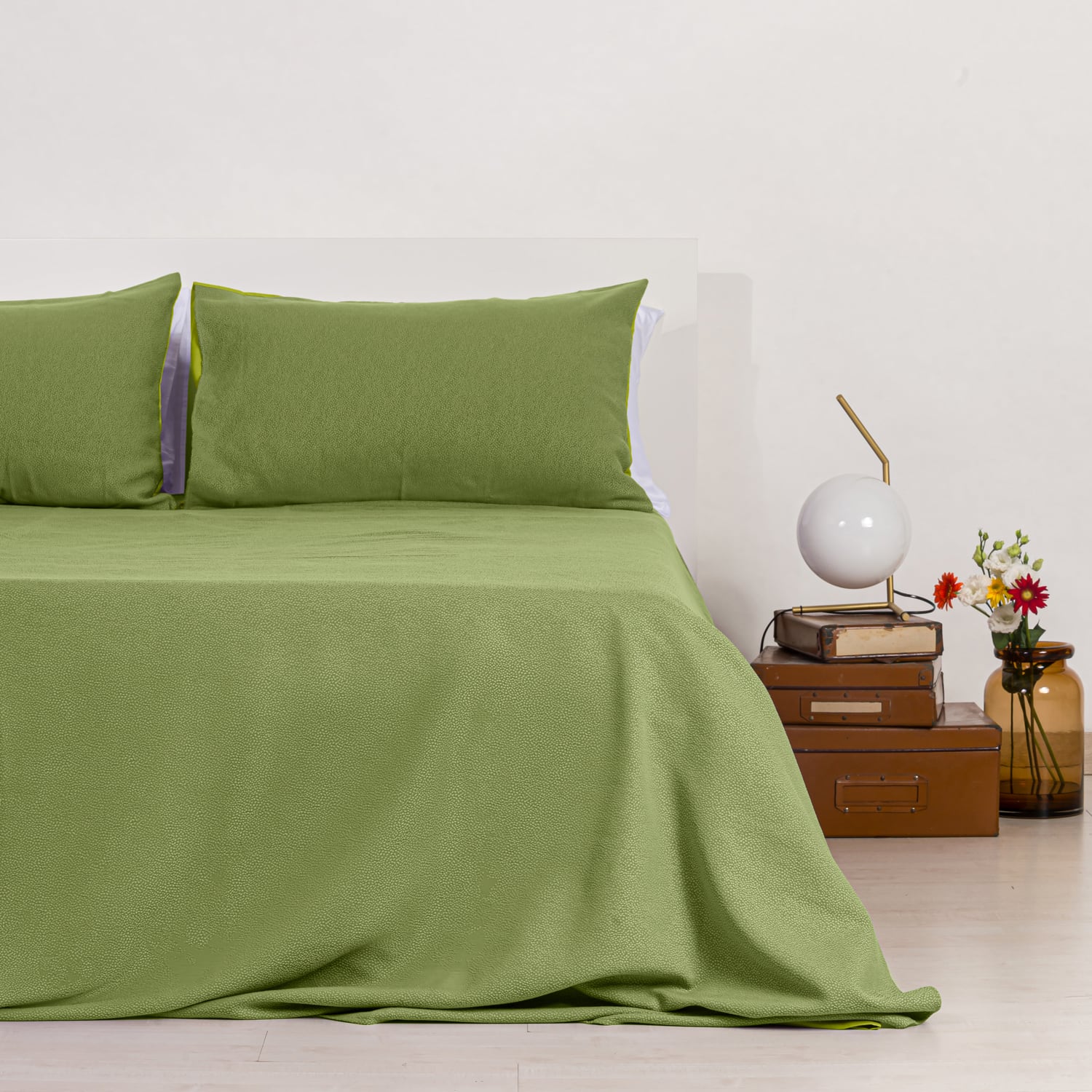 Zenoni & ColombiCompleto copriletto con federe in cotone Jacquard Keppler Verde Lime