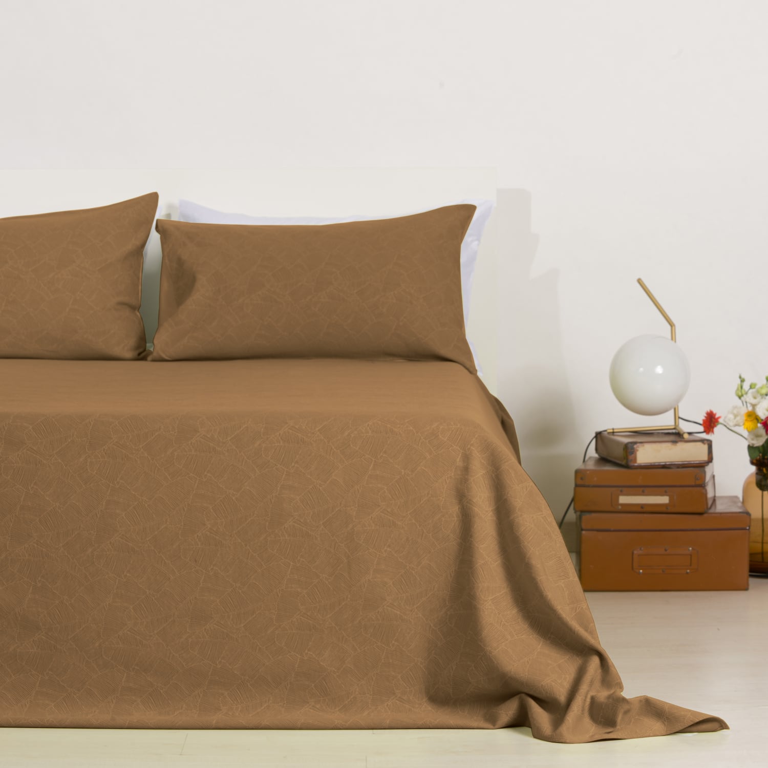 Zenoni & ColombiCompleto Copriletto con federe in cotone Jacquard Giungla Nocciola