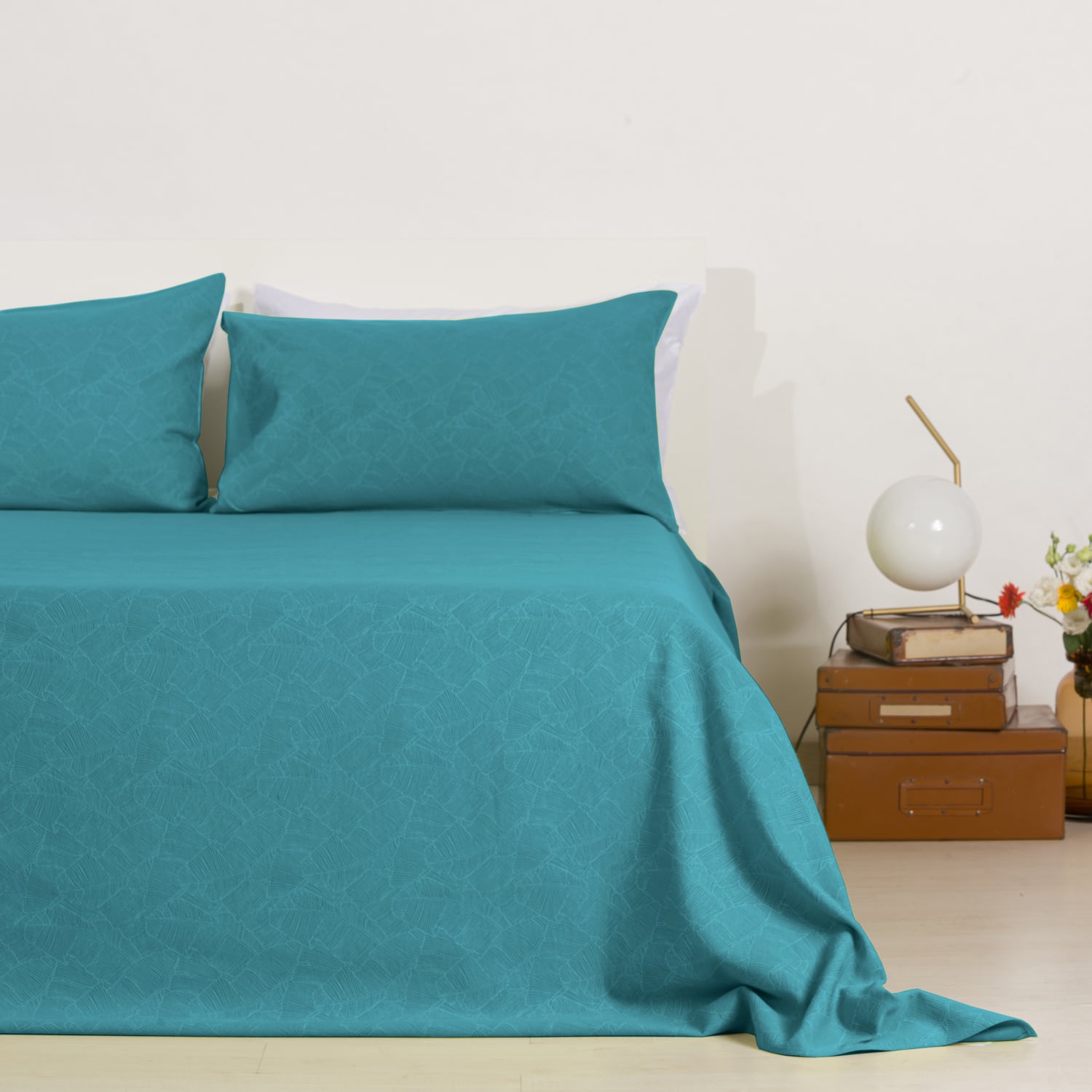 Zenoni & ColombiCompleto Copriletto con federe in cotone Jacquard Giungla Azzurro Acqua