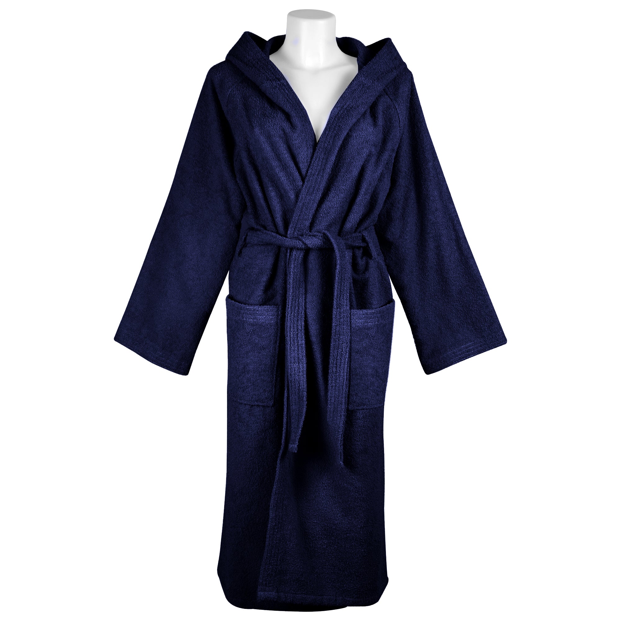 Essential Hooded Bathrobe in Navy Blue Cotton Terry