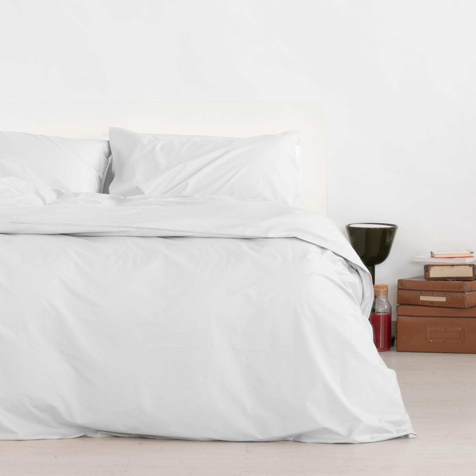 Housse de couette en percale de coton blanc avec taies d'oreiller 100 %