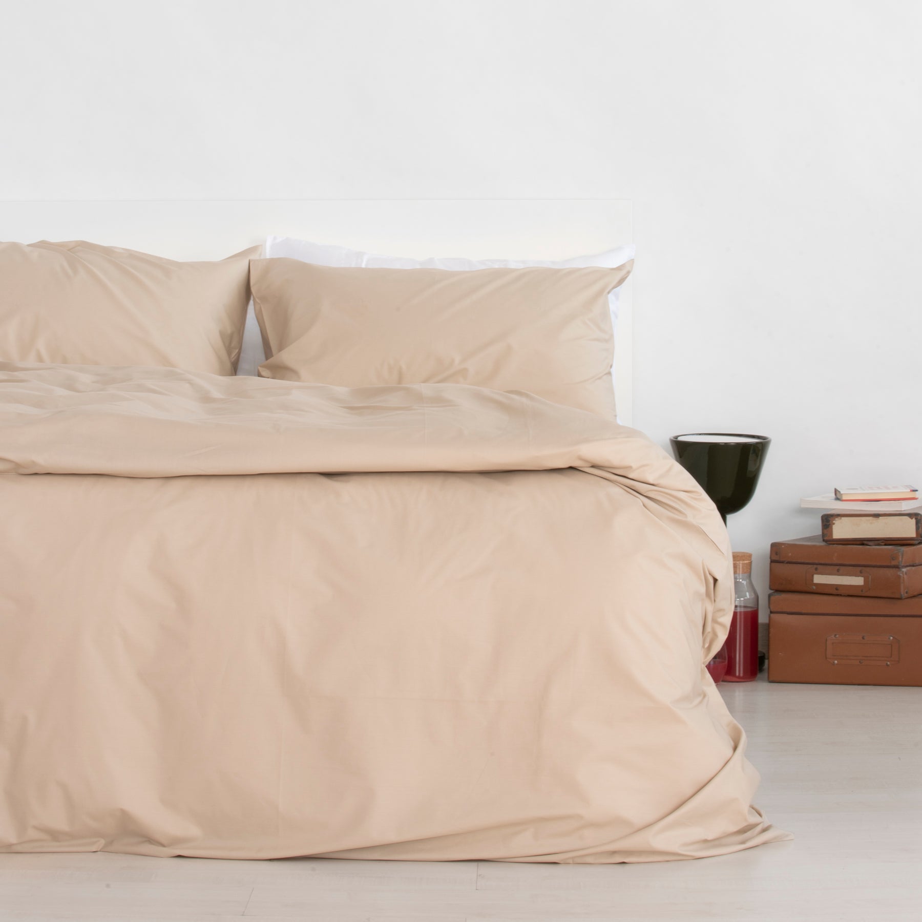 Housse de couette et taies d'oreiller en percale 100% coton sable