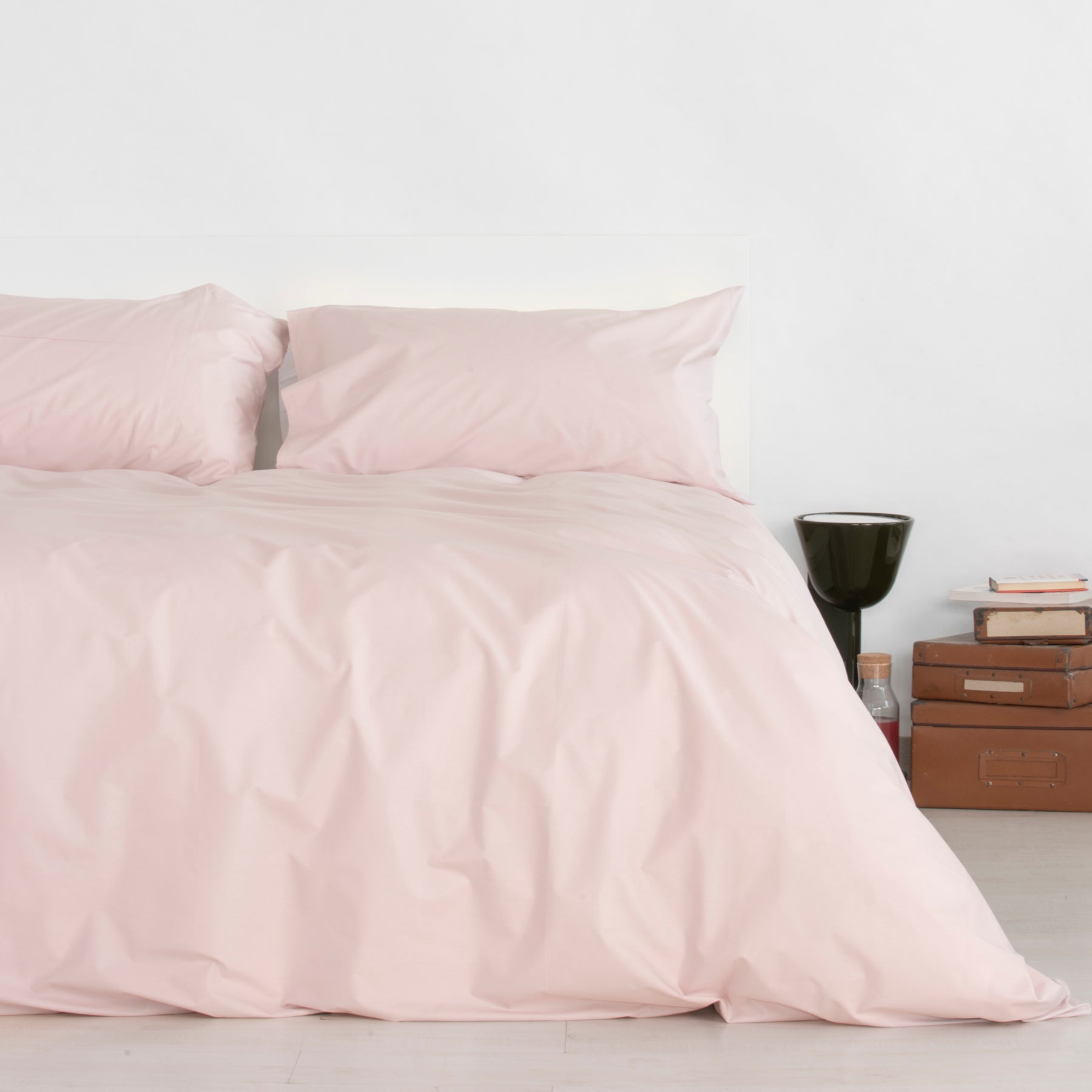 Housse de couette et taies d'oreiller en percale de coton 100% rose perle