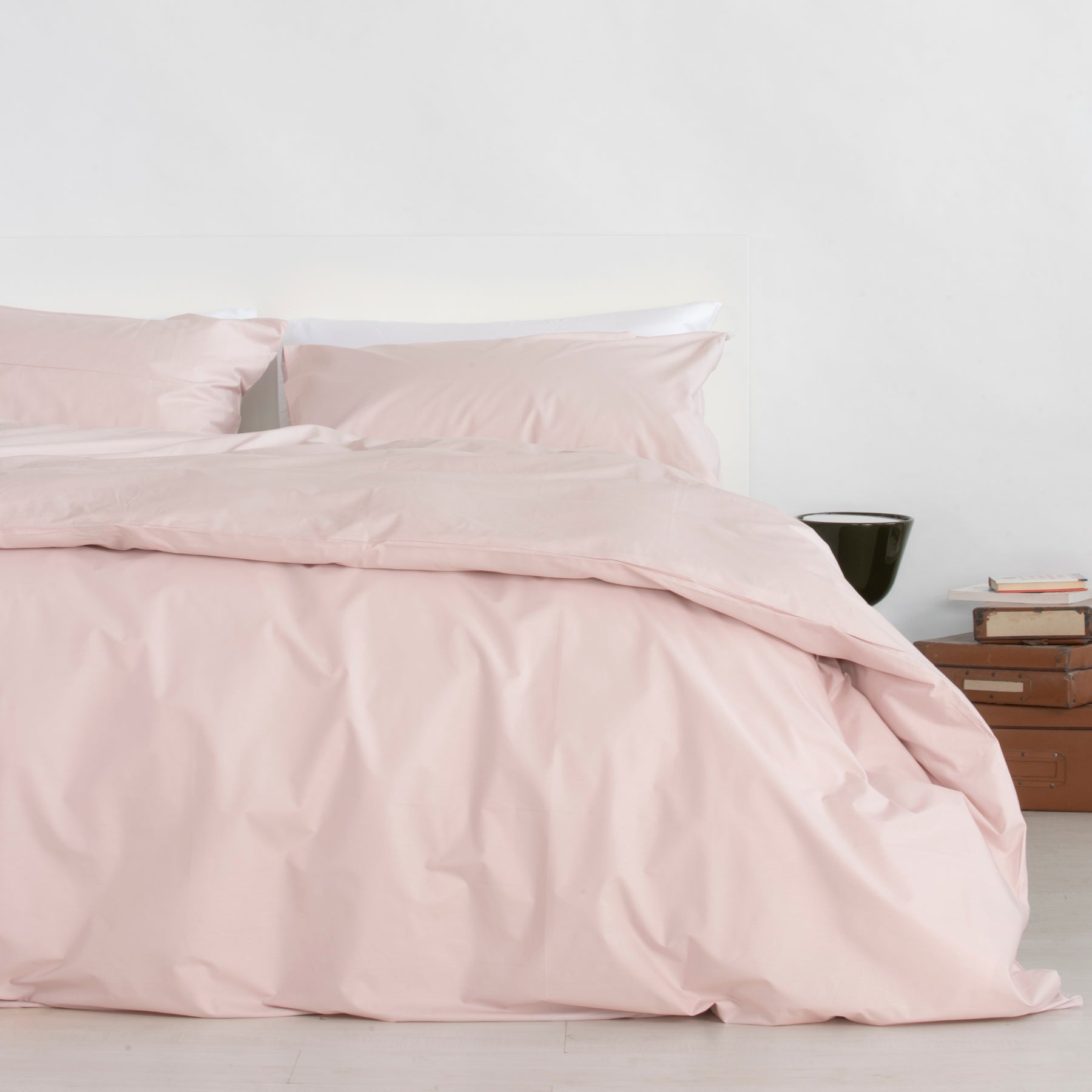 Housse de couette et taies d'oreiller en percale de coton 100% rose perle