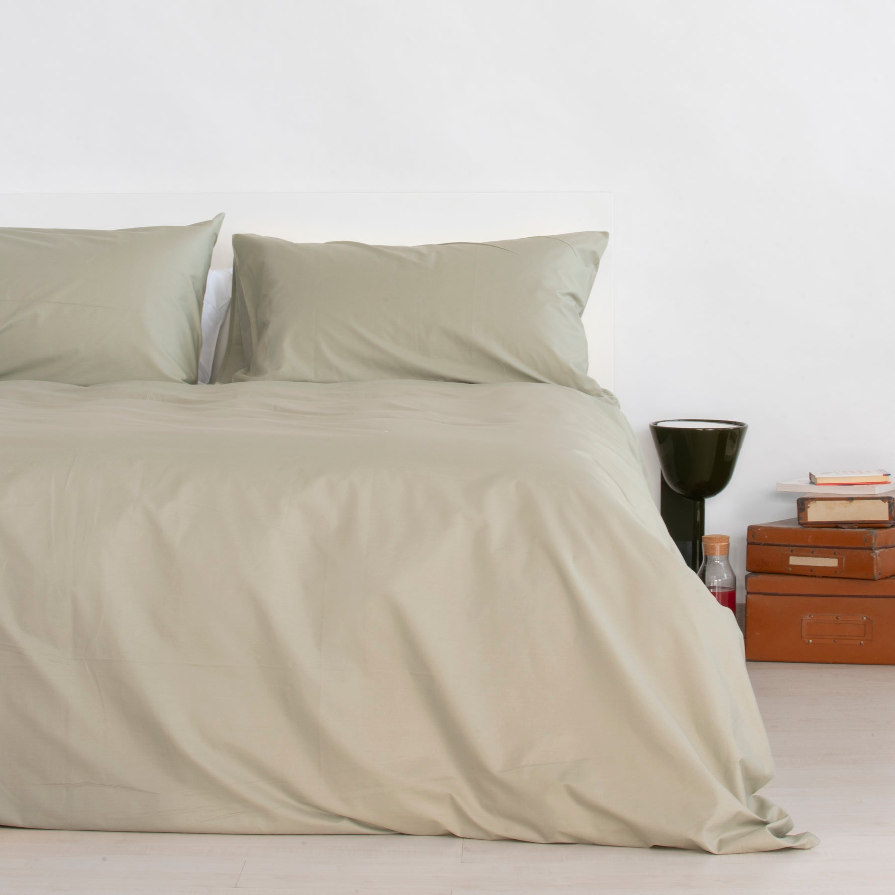 Housse de couette et taies d'oreiller en percale 100 % coton vert sauge