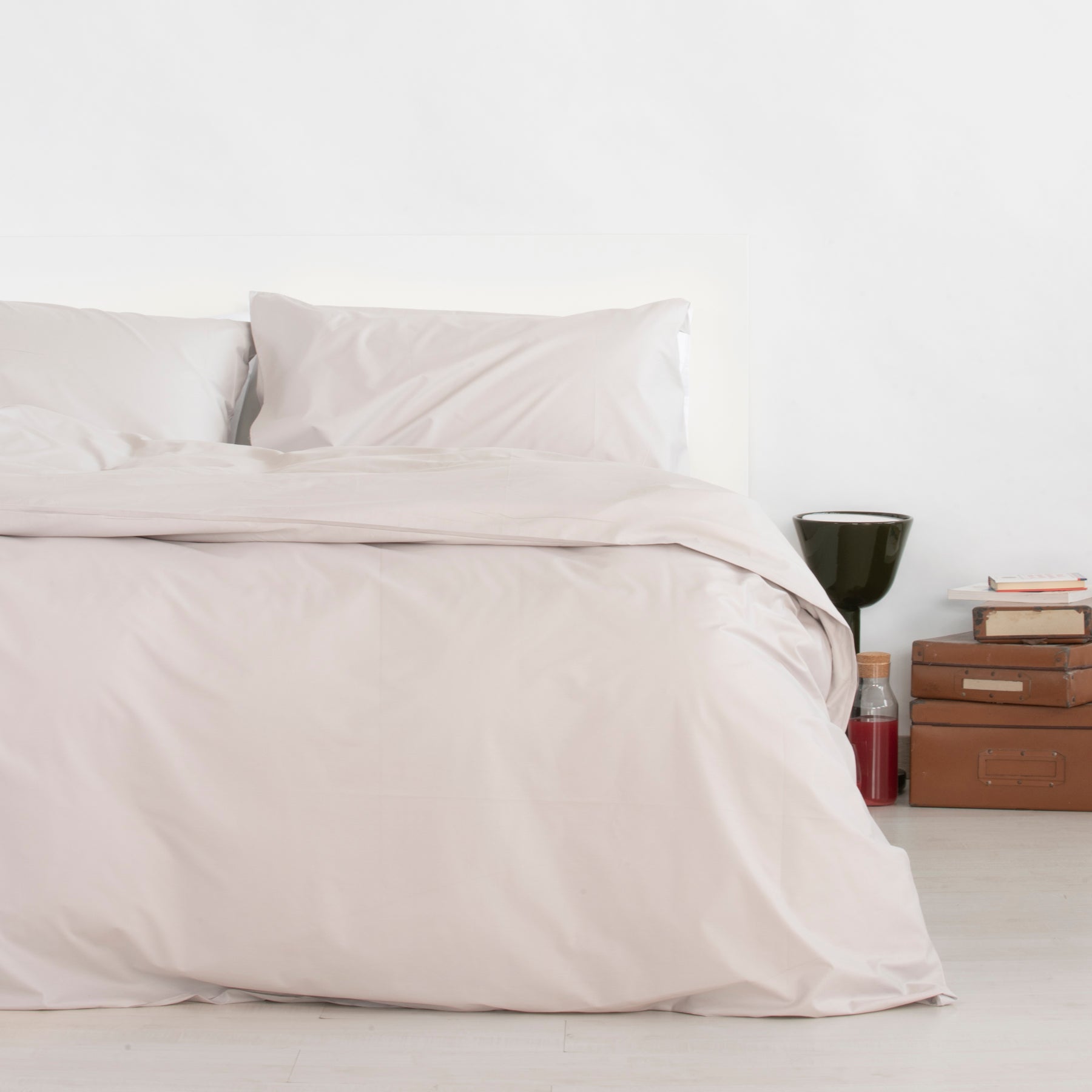 Housse de couette et taies d'oreiller en percale 100% coton gris