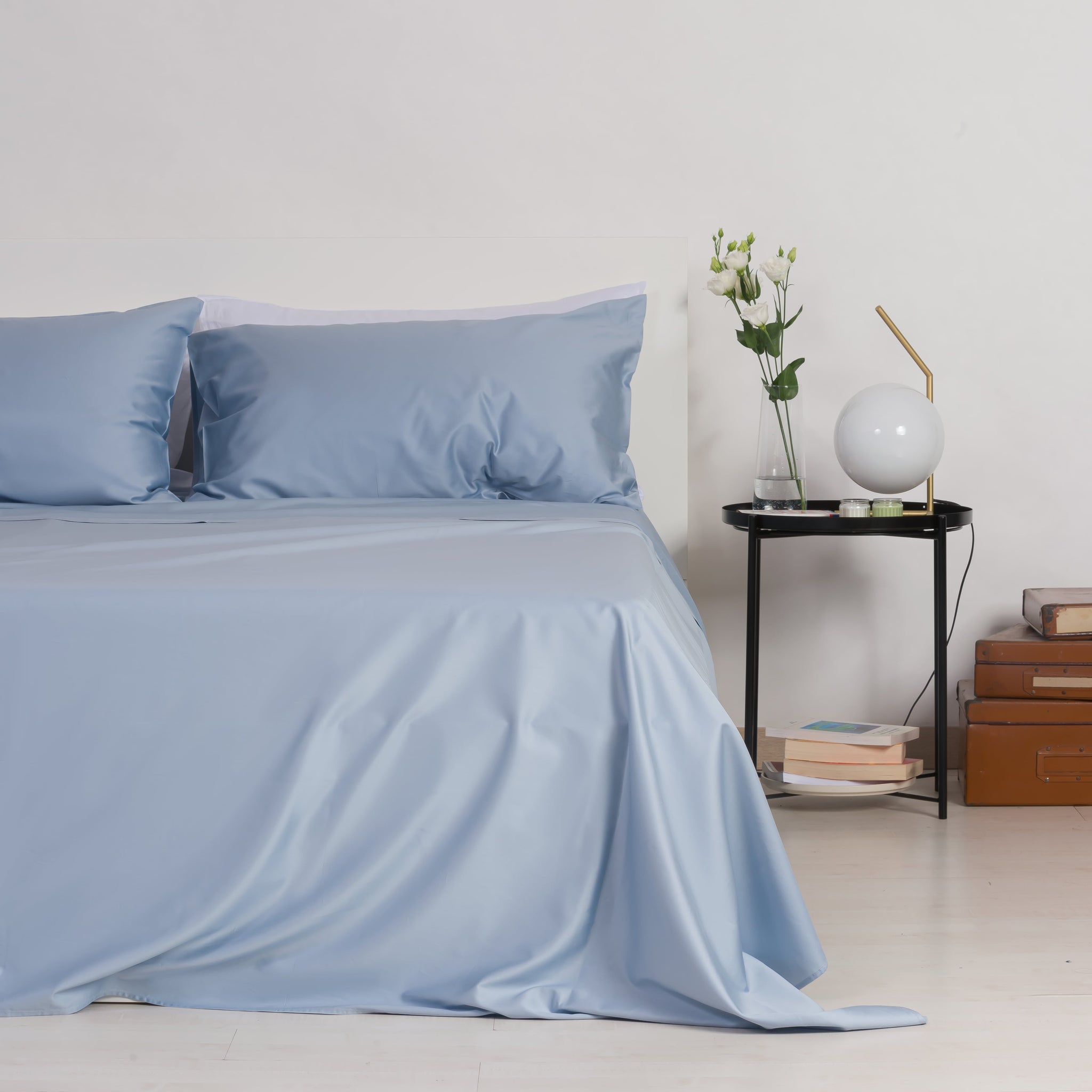 100% Horizontal Blue Cotton Satin Sheet Set