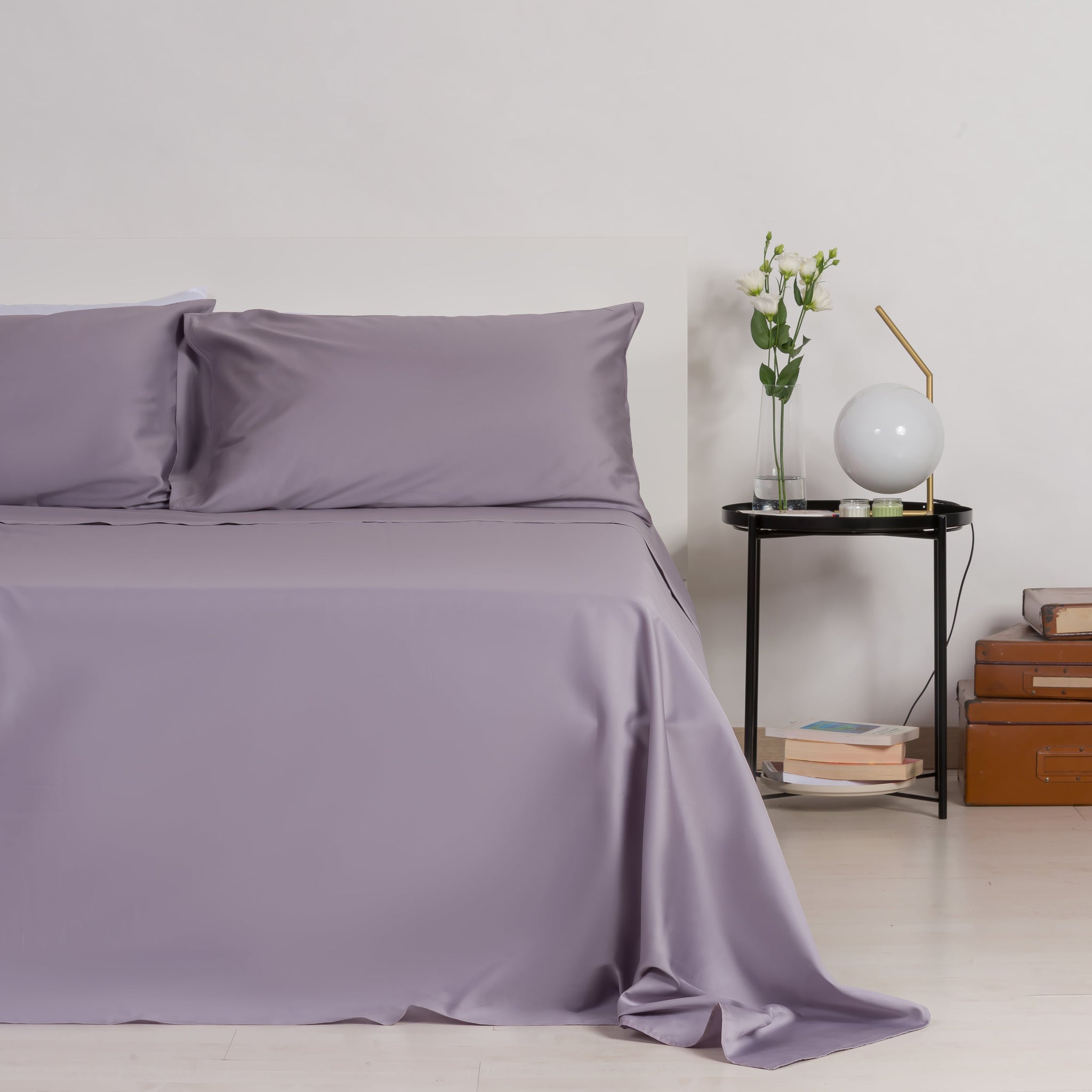 Ensemble de draps en 100% satin de coton Gris Impérial