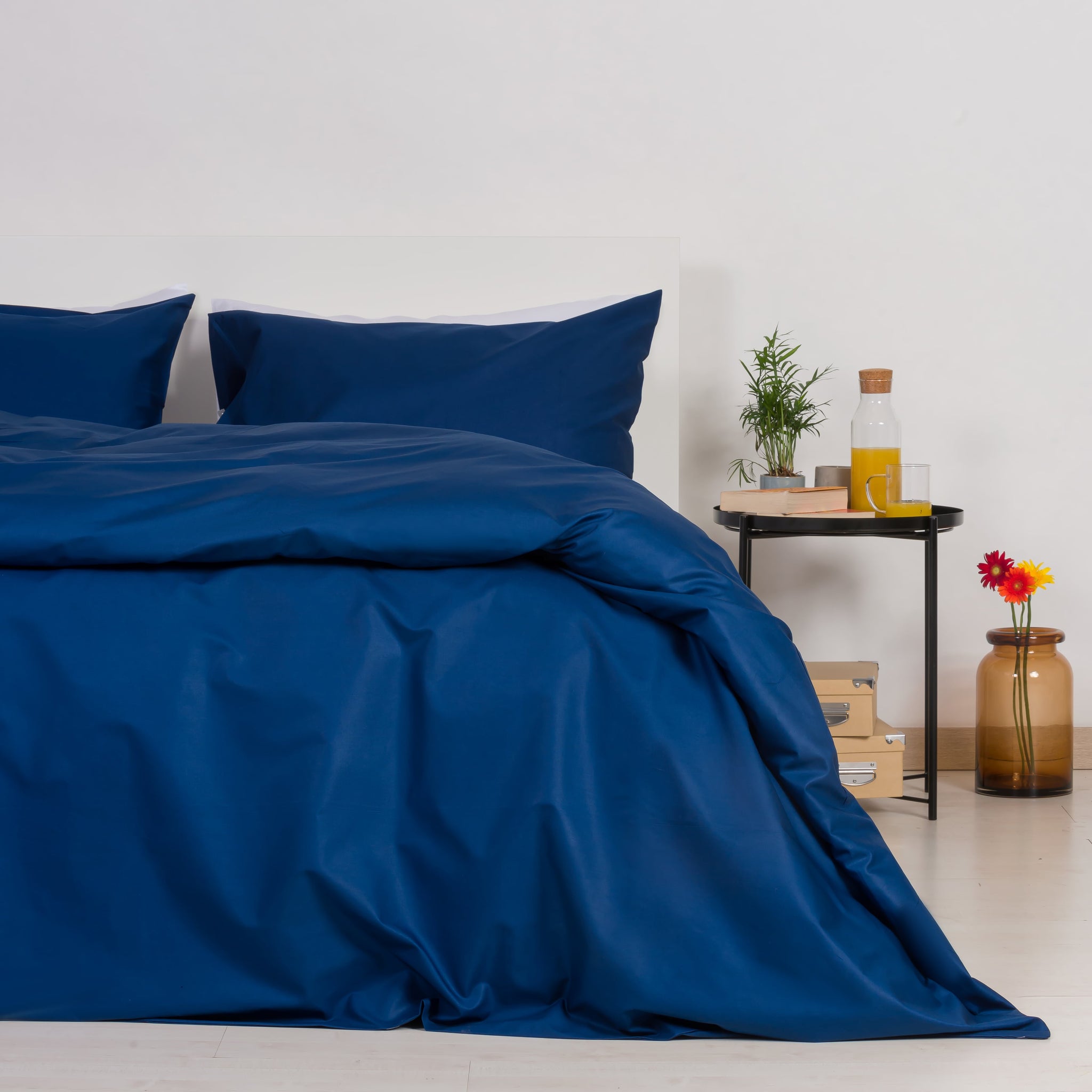 Copripiumino in 100% Cotone Blu Oltremare con Federe