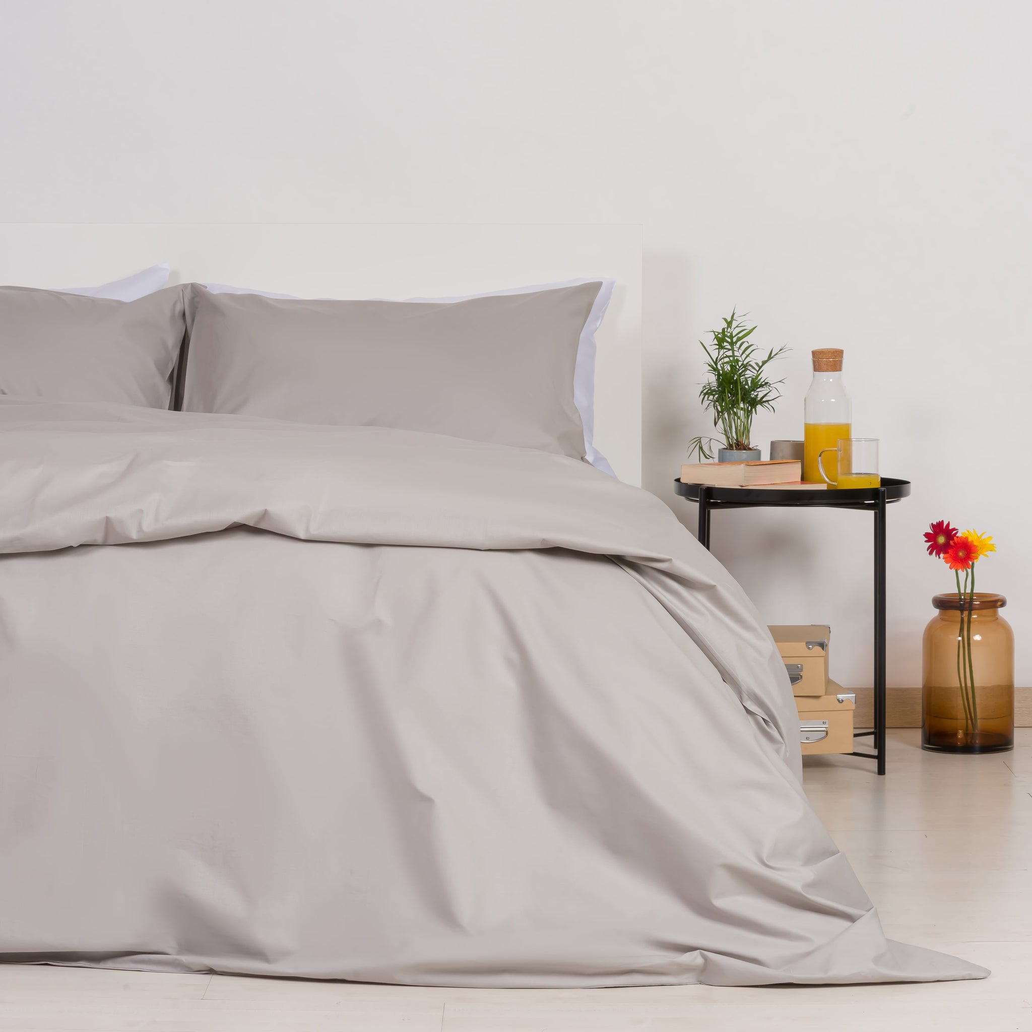 Housse de couette avec taies d'oreiller 100 % coton gris