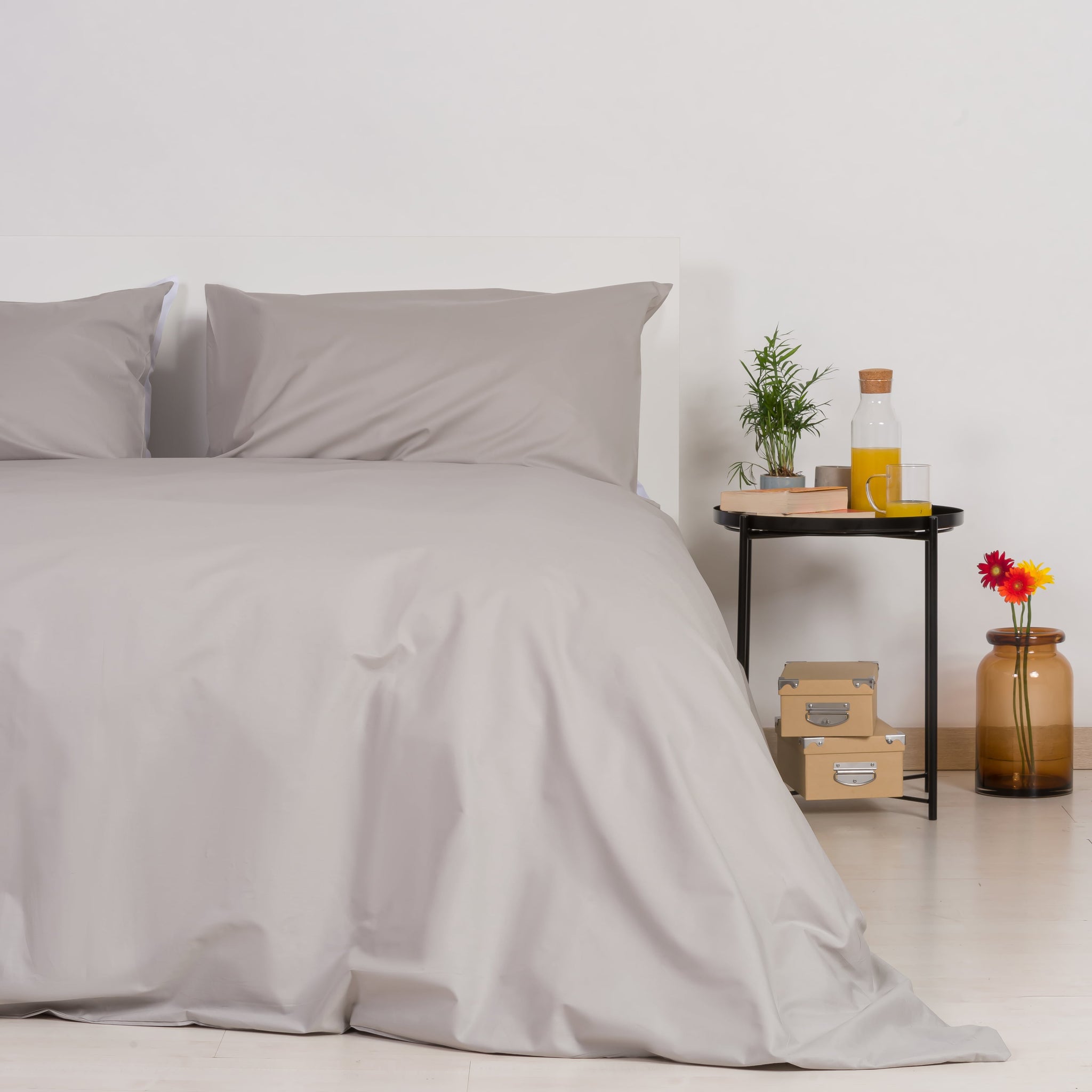 Housse de couette avec taies d'oreiller 100 % coton gris