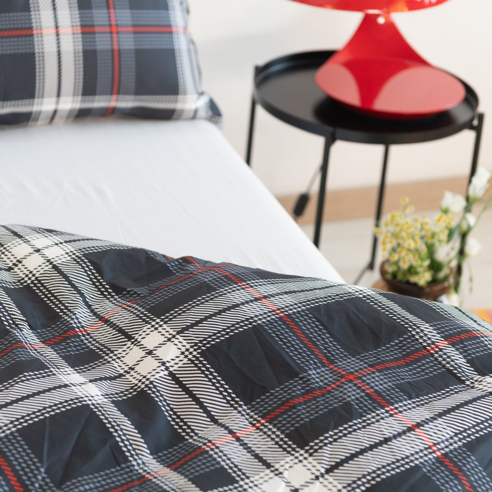 Copripiumino Cardiff in 100% Raso di Cotone Stampato Fantasia Tartan con Federe