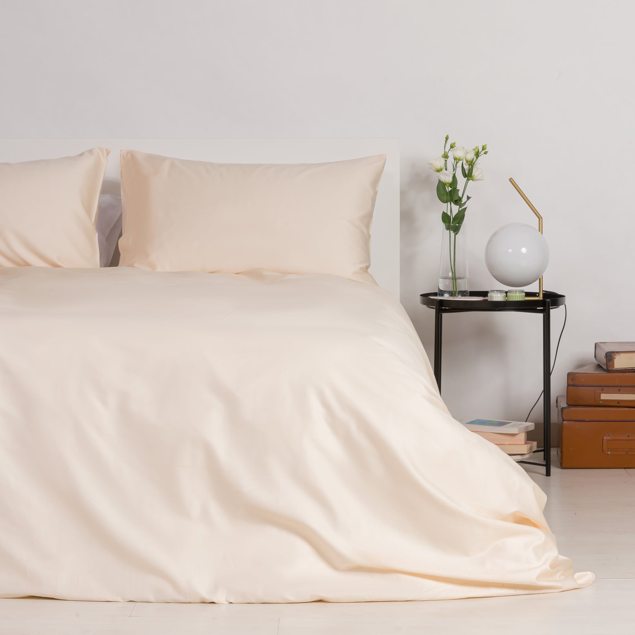 Cream Beige 100% Cotton Satin Duvet Cover with Pillowcases