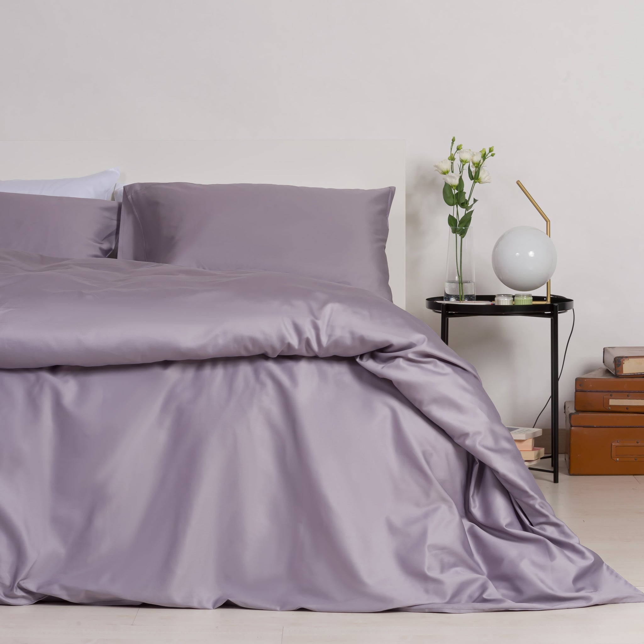 Imperial Gray 100% Cotton Satin Duvet Cover with Pillowcases