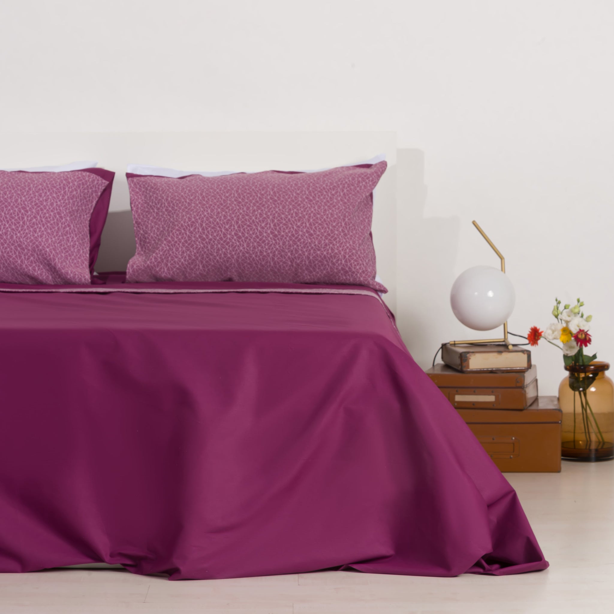 Double Bed Sheet Set with Jacquard Frill Triangle Mauve