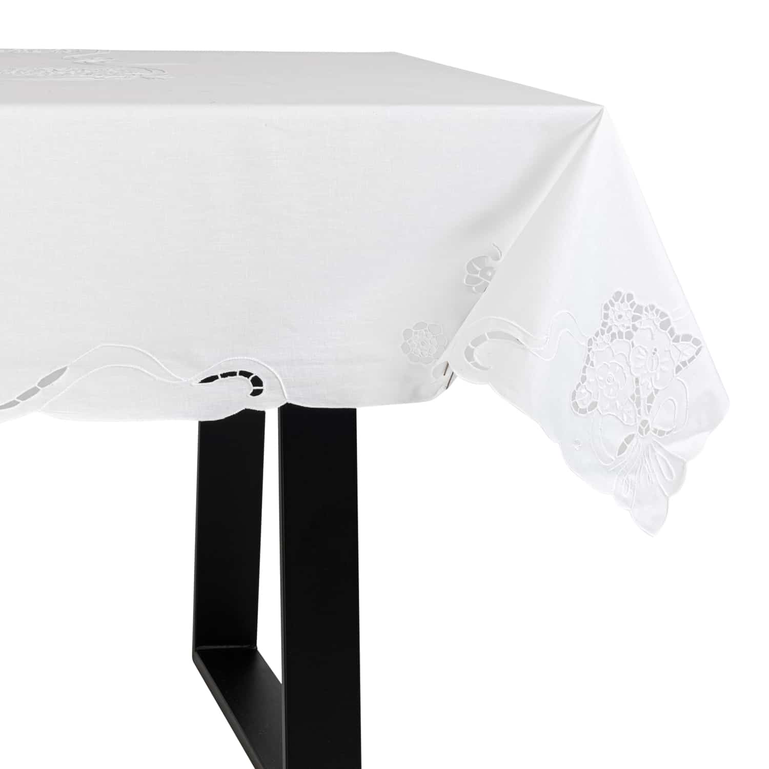 Tablecloth +12 hand-embroidered napkins in pure Cotton Made in Italy Papillon variant