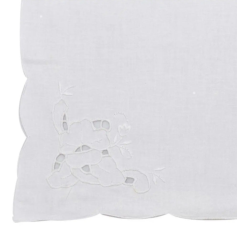 Nappe à thé + 4 serviettes brodées 100% Coton variante Rossella